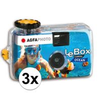 3x Wegwerp onderwatercameras/fototoestelen met flits voor 27 kleuren fotos   -