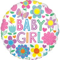Folieballon Baby Girl Bloemen (43cm) - thumbnail