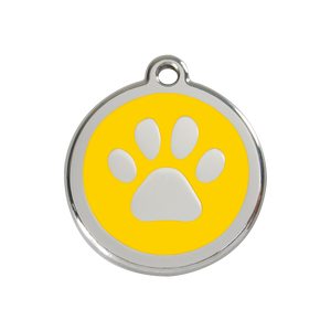 Paw Print Yellow roestvrijstalen hondenpenning medium/gemiddeld dia. 3 cm - RedDingo