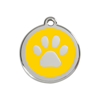 Paw Print Yellow roestvrijstalen hondenpenning medium/gemiddeld dia. 3 cm - RedDingo