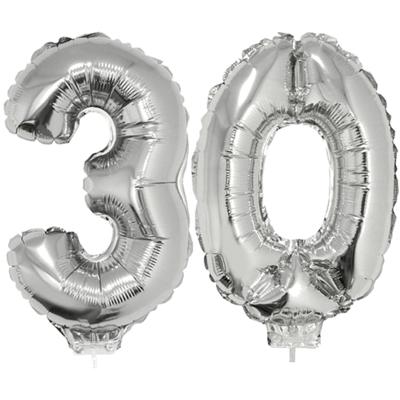 30 jaar leeftijd feestartikelen - versiering cijfers - ballonnen op stokje - van 41 cm