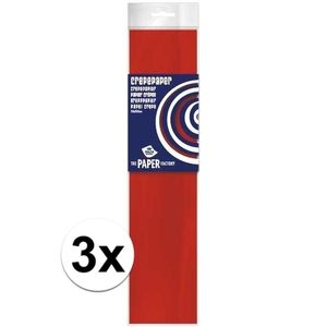 3x Crepe papier plat rood 250 x 50 cm knutsel materiaal   -