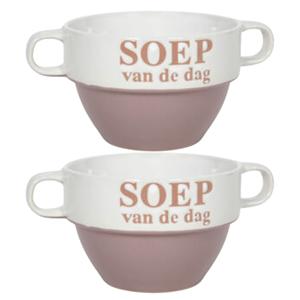 Soepkommen - 2x - Soep van de dag - keramiek - D12 x H8 cm - oud roze - Stapelbaar