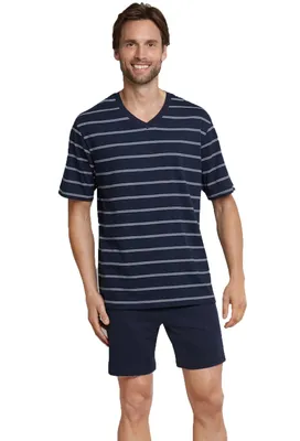 Heren shortama - Blue Stripe - Katoenen zomer heren pyjama korte broek - Korte mouwen