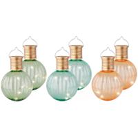 Set van 9x stuks buiten led lichtgroene, turquoise en oranje lampion solar verlichting 11 cm