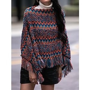 Dames Bolerovest Trui Haakwerk breien Kwastje Gestreept Strakke ronde hals Stijlvol Casual Buiten Dagelijks Herfst Winter Rood blauw S M L miniinthebox