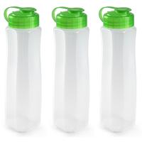 Plasticforte waterfles - 6x stuks - 1000 ml - transparant met dop groen - drinkfles - sport