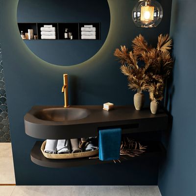 MONDIAZ RIVA 120cm Wastafel met planchet kleur Urban. Wastafel DULCET links 1 kraangaten kleur Urban.