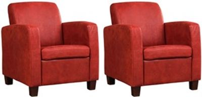 Set van 2 Rode leren landelijke fauteuils Joy - poot hout zwart - Kenia Leer Burgundy (rood leer)