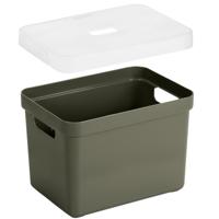 Sunware Opbergbox met transparante deksel - 1x stuks - donkergroen - 18L - kunststof - 35x25x24cm