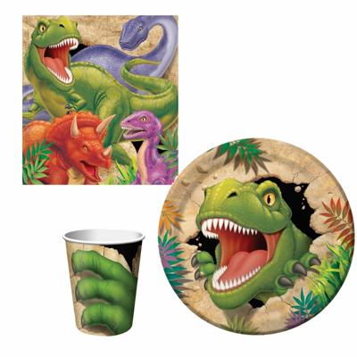 Kinderfeestje Dinosaurussen thema - tafel dekken - voor 8x kinderen - bordjes / bekers / servetten
