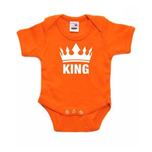 Oranje koningsdag romperje King met kroon baby 92 (18-24 maanden)  -