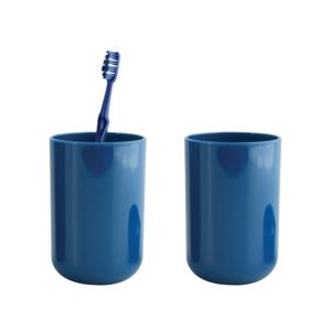 Badkamer drinkbeker/tandenborstelhouder Porto - 2x - PS kunststof - marine blauw - 7 x 10 cm