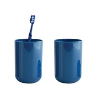 Badkamer drinkbeker/tandenborstelhouder Porto - 2x - PS kunststof - marine blauw - 7 x 10 cm