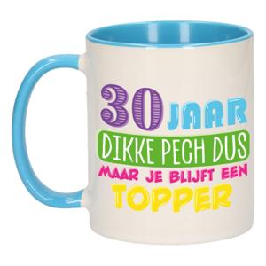 Verjaardag cadeau mok 30 jaar - blauw - dikke pech dus - 300 ml - keramiek