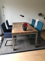 Set van 4 leren eetkamerstoelen - met sledepoot en armleuning- blauw leer - Echt leer, Industrieel, ontdek de vele Leersoorten en Kleuren bij ShopX