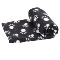Nobleza Huisdierdeken - Fleece - Zwart met pootafdruk - Maat M - 100x120 cm