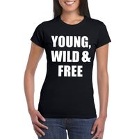 Young, wild and free tekst t-shirt zwart dames