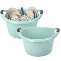 Plastic Forte Afwasbak - 2x - 15L - mintgroen - 42 x 40 x 25 cm - met handvatten - teiltje