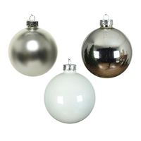 49x stuks glazen kerstballen wit en zilver 6 cm glans en mat - thumbnail