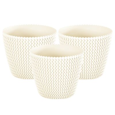 Pakket van 5x stuks plantenpot/bloempot kunststof dia 16 cm en hoogte 13 cm creme wit