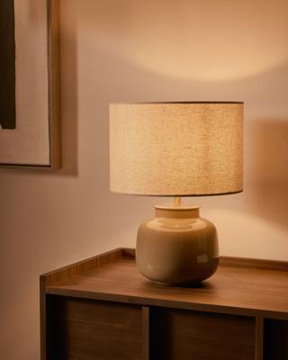 Kave Home Tafellamp 'Tay' Keramiek en linnen, 40cm