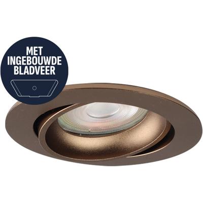 Spot Armatuur GU10 - Pragmi Orbit - GU10 Inbouwspot met Bladveren - Rond - Kantelbaar - Brons - Aluminium - Ø82mm
