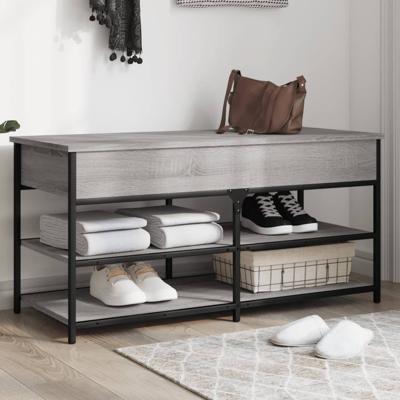 Schoenenbankje 100x42,5x50 cm bewerkt hout grijs sonoma eiken
