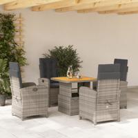 5-delige Tuinset met kussens poly rattan grijs