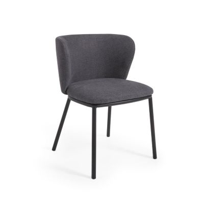 Kave Home Ciselia eetkamerstoel chenille Donkergrijs poot zwart