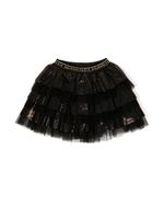 Balmain Kids minijupe volanté en tulle à taille à logo - Noir - thumbnail