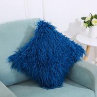 Fluweel lang pluche kussen cover populaire vierkante harige cover Home bed kamer decoratie kussensloop grootte: 45 x 45cm (donkerblauw)