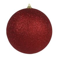 1x Rode grote kerstballen met glitter kunststof 18 cm - thumbnail