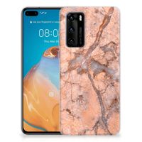 Huawei P40 TPU Siliconen Hoesje Marmer Oranje - thumbnail