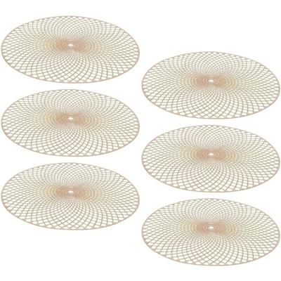Decoris Placemat - 6x - goud - D38 cm - rond - polyurethaan leer - onderlegger