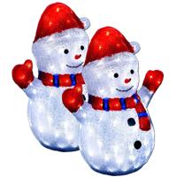 Kerstverlichting figuur - 2x - sneeuwpop - H48 cm - 90 led lampjes - solar - voor buiten
