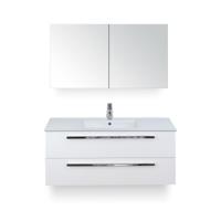 Seville Badmeubelset 120 cm - 2 laden Wit Hoogglans - Wastafel Enjoy Enkel - met Spiegelkast