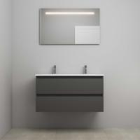 On-Line Badkamermeubelset - 100 cm - Voorgemonteerd - Acryl Wastafel - 2 Kraangaten - Spiegel met LED-Verlichting - Mat Antraciet