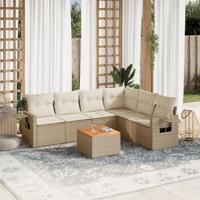 7-delige Loungeset met kussens poly rattan beige
