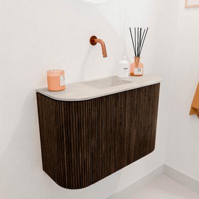 Toiletmeubel Mondiaz Joya Dlux | 63.2 cm | Meubelkleur Walnut | Faye wastafel Ostra Wasbak Midden | Zonder kraangat(en)
