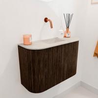 Toiletmeubel Mondiaz Joya Dlux | 63.2 cm | Meubelkleur Walnut | Faye wastafel Ostra Wasbak Midden | Zonder kraangat(en)