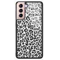 Samsung Galaxy S21 glazen hardcase - Luipaard grijs