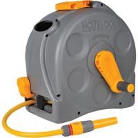 Hozelock 2415 compact enclosed reel 2 in 1 slanghaspel (grijs/geel, 25 meter)