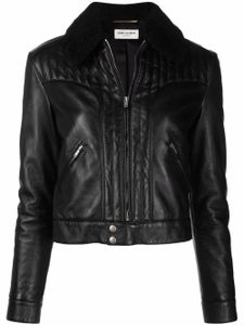 Saint Laurent veste crop en cuir - Noir