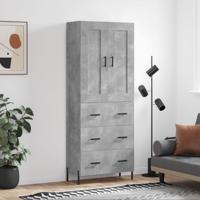 Hoge kast 69,5x34x180 cm bewerkt hout betongrijs