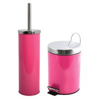 MSV Badkamer accessoires set - fuchsia roze - pedaalemmer/wc-borstel