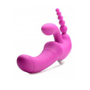 XR Brands Regal Rider - Triple Vibrating Silicone Strapless Strap-On