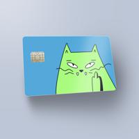 Creditcard sticker blauw met groene kat