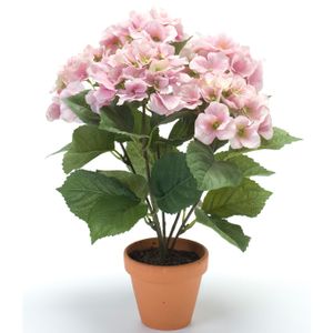 Roze hortensia Hydrangea Macrophylla kunstplant in kunststof pot 40 cm