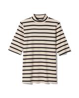 HEMA Dames T-shirt Clara rib wit/zwart (wit/zwart)